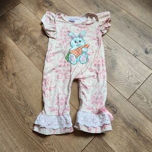 Pink and Cream Baby Romper with Bunny Design